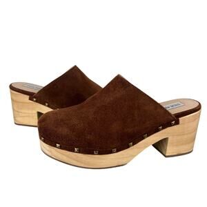 Steve Madden Studded Brown Suede Wood Block Heel Brooklyn Platform Clog (Sz 9.5)